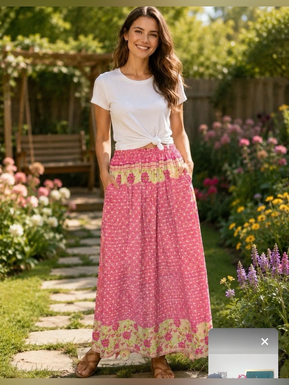 NWT Xanna Nikki Reversible Pink/Orange Handmade Kantha Fabric Boho Maxi Skirt
